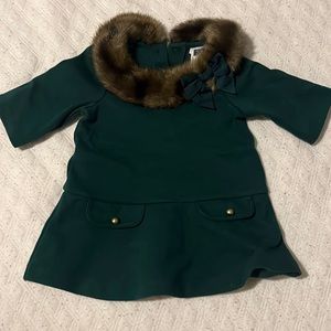 Green Faux Fur Collar Dress